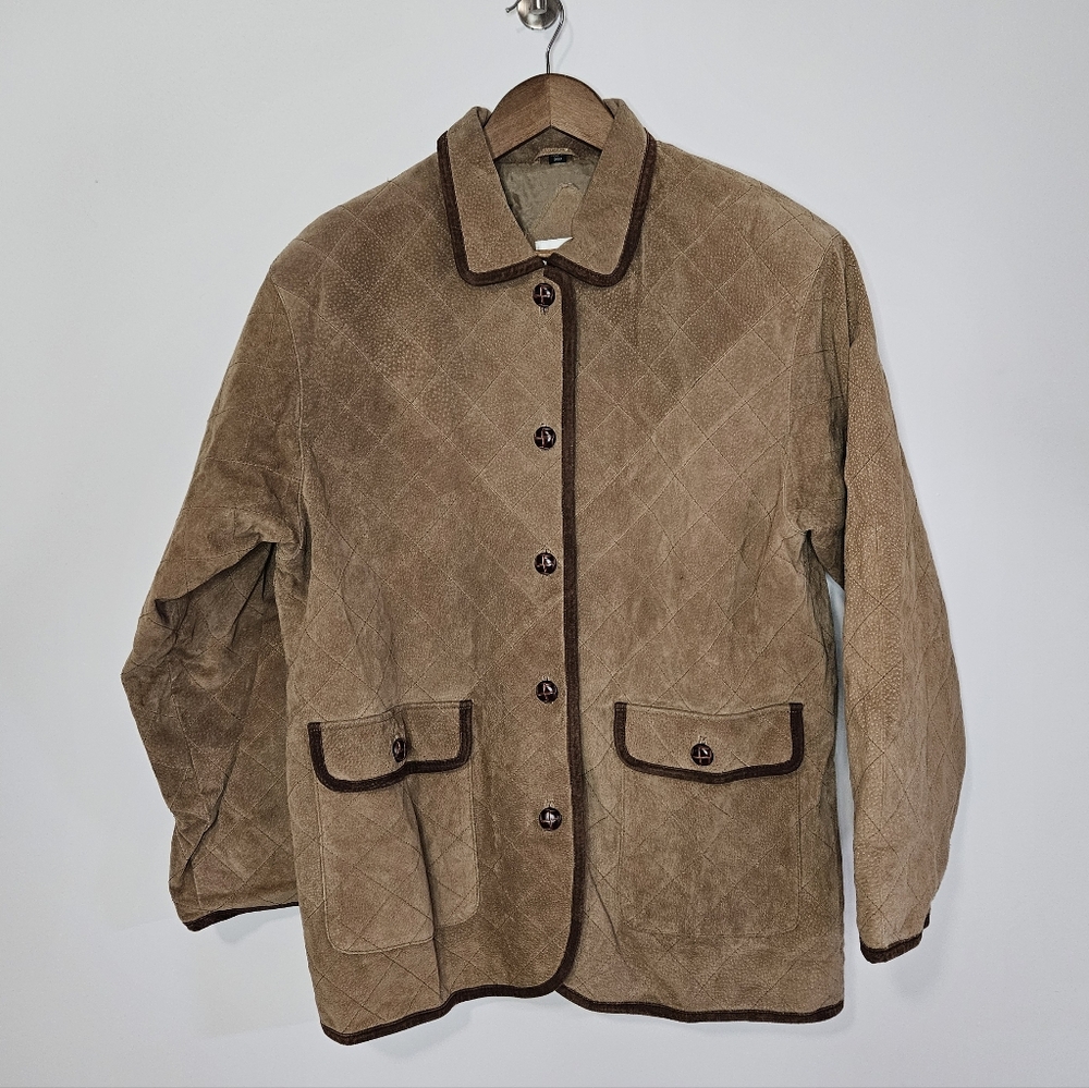 Talbots Leather Barn Coat Jacket Brown Suede Chore Coat Outerwear Size Medium